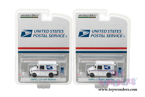 Greenlight - United States Postal Service (USPS) Long Live Postal Mail Delivery Vehicle (LLV) with Mailbox Accessory (1/64 scale diecast model car, White) 29888/48